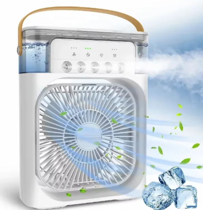 Ventilador Humidificador Portátil 3 en 1 con Luz LED y Temporizador